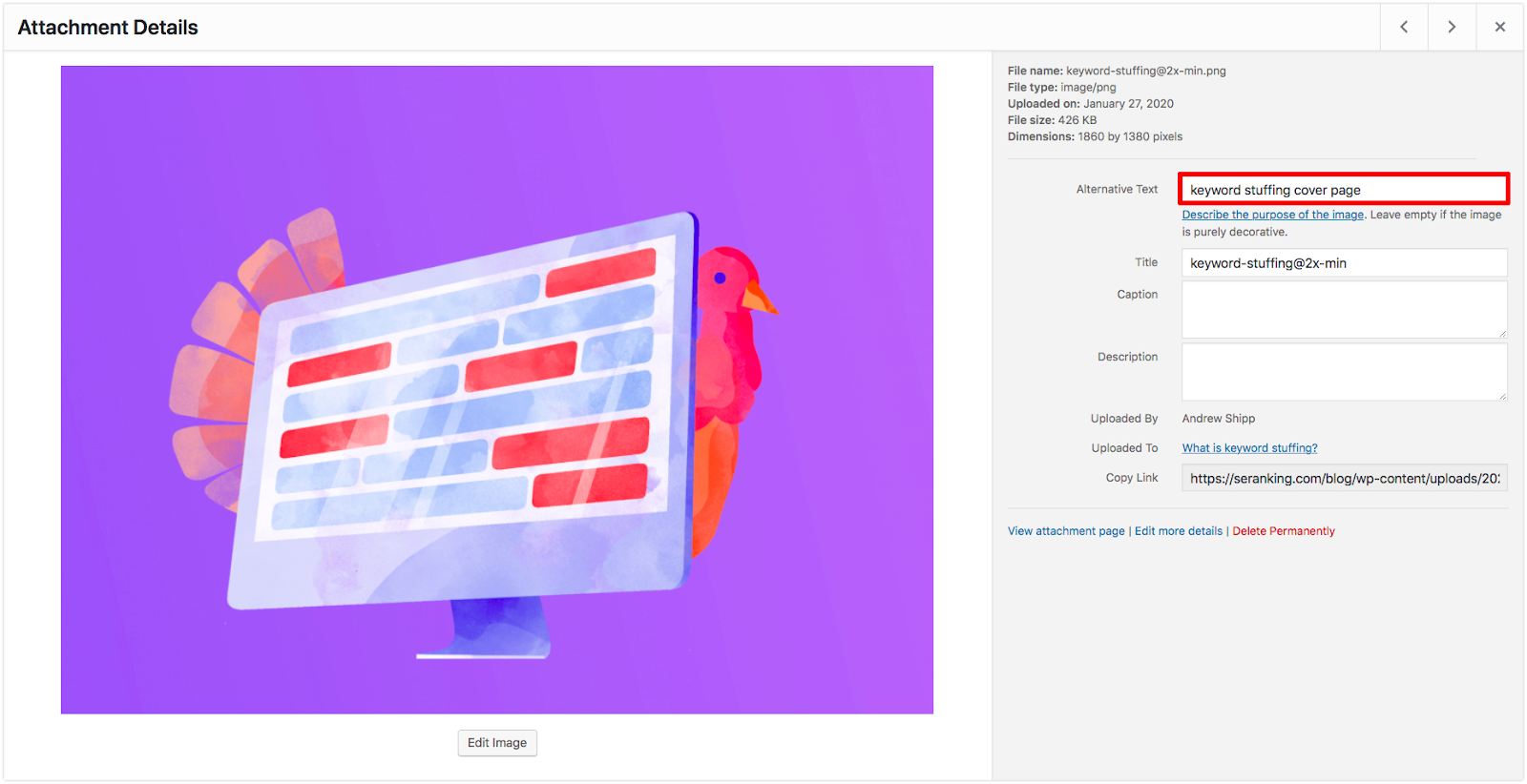Image alternative text in WordPress