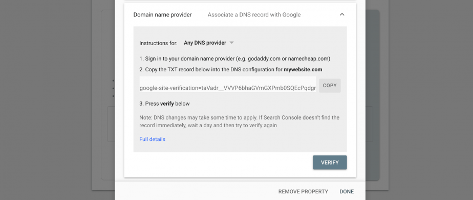 DNS provider in GSC