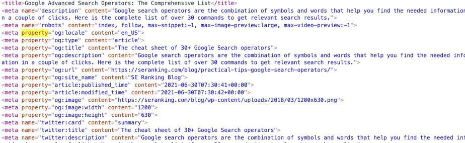 Open Graph markup code