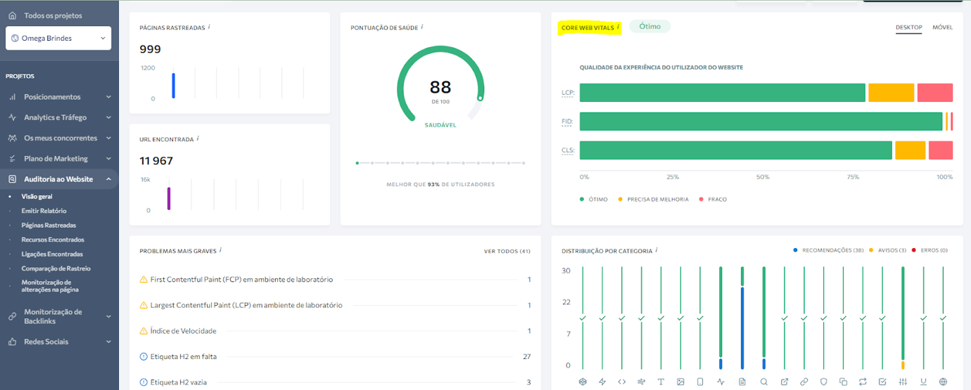 Audit de la santé du site web avec SE Ranking
