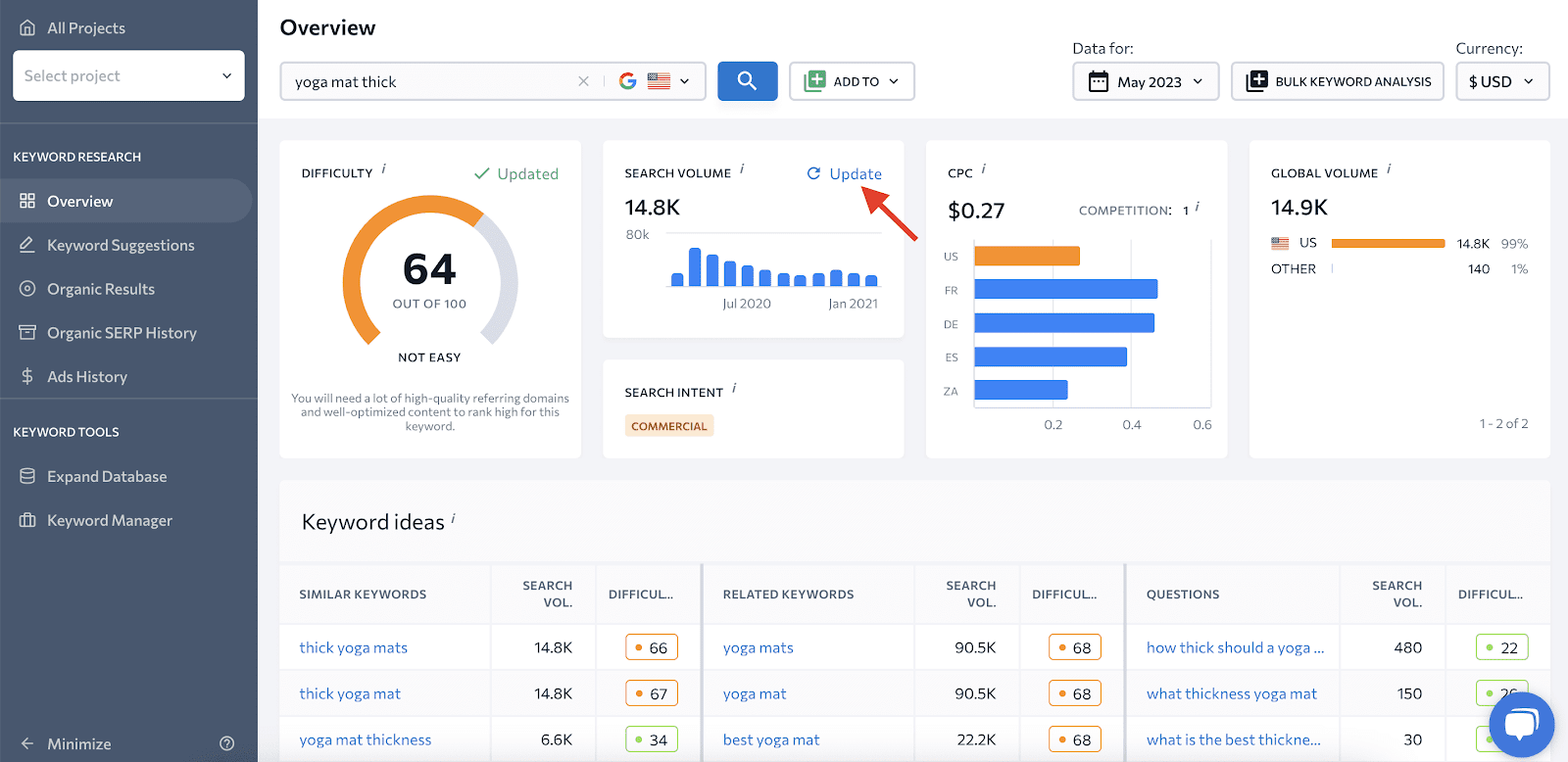 Mettre à jour le volume de recherche dans SE Ranking