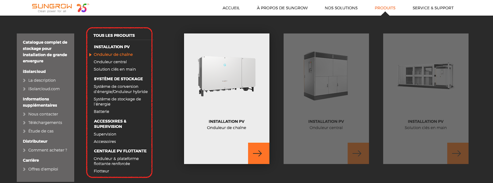 le menu d'un site