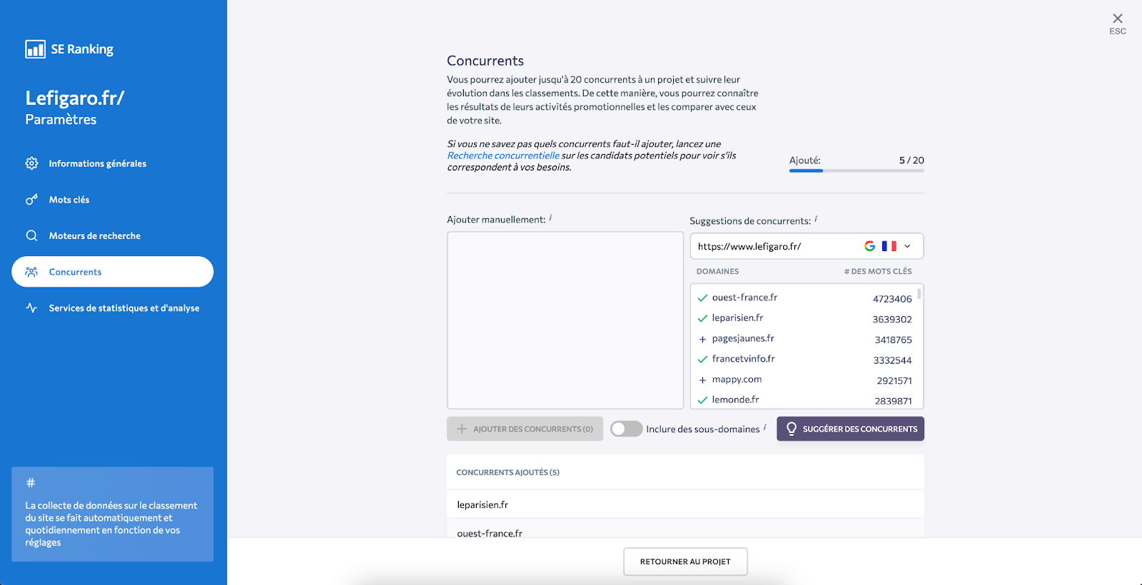 Paramètres de projet
