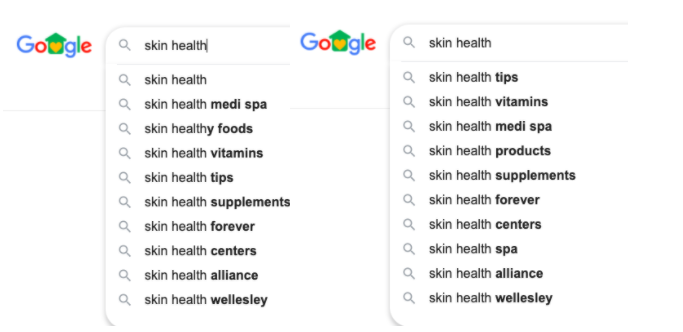 Exemples de résultats de saisie semi-automatique de Google