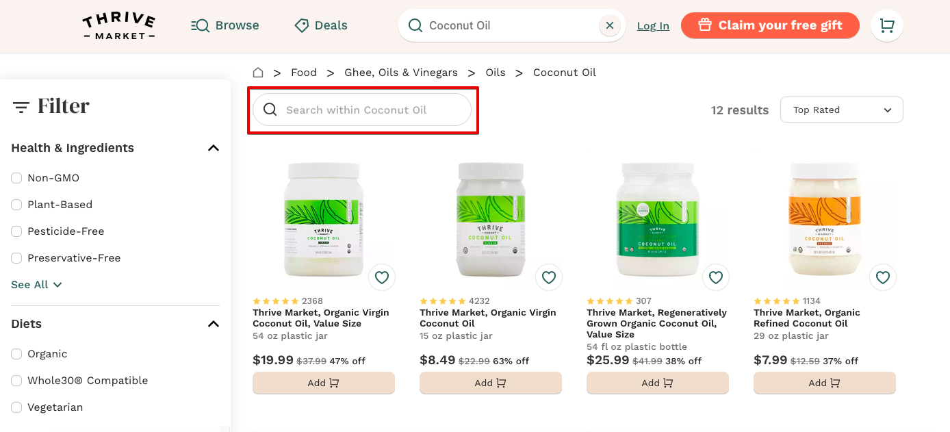 Suche innerhalb der Suche auf einer E-Commerce-Website