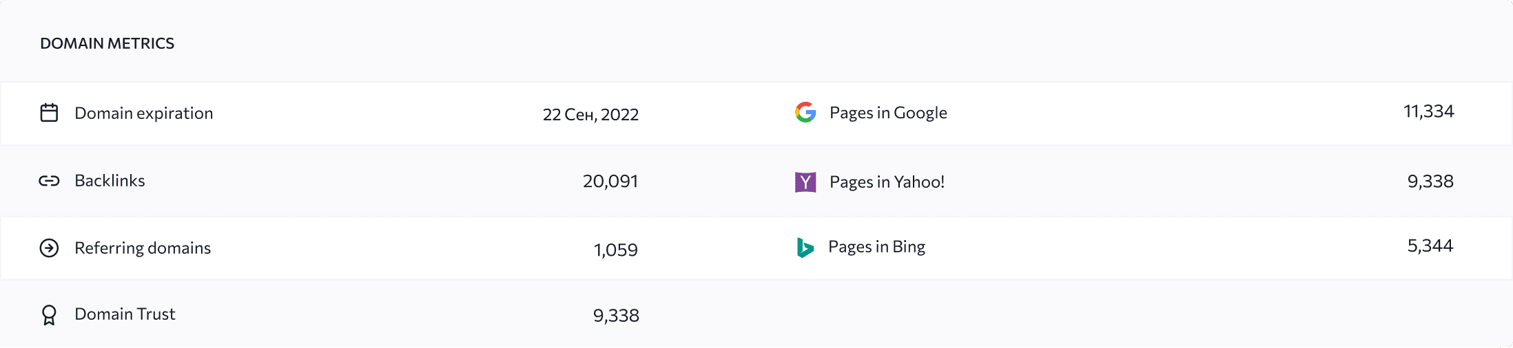 Site audit with essential domain metrics