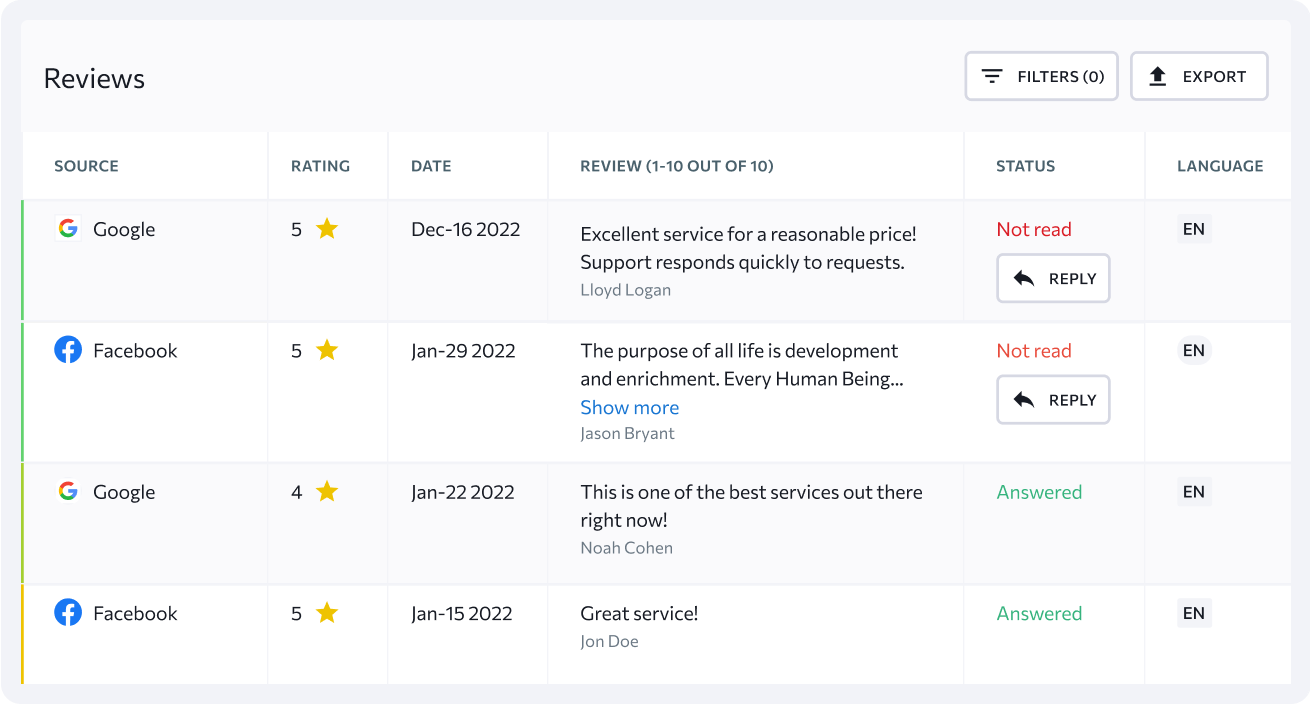 Répondez à tout avis, modifiez son statut ou exportez-le et attribuez-le à votre responsable