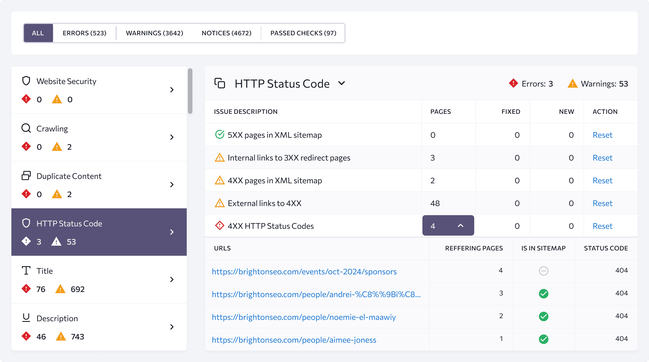 Find broken internal links