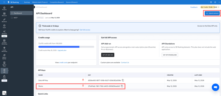 Getting started - SE Ranking Project API Documentation